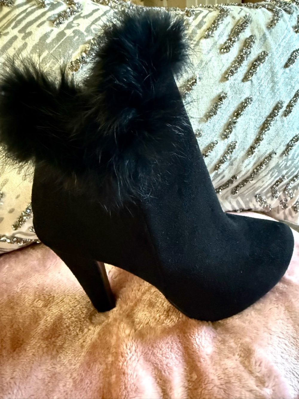 Women's Black Faux Fur Ankle Booties